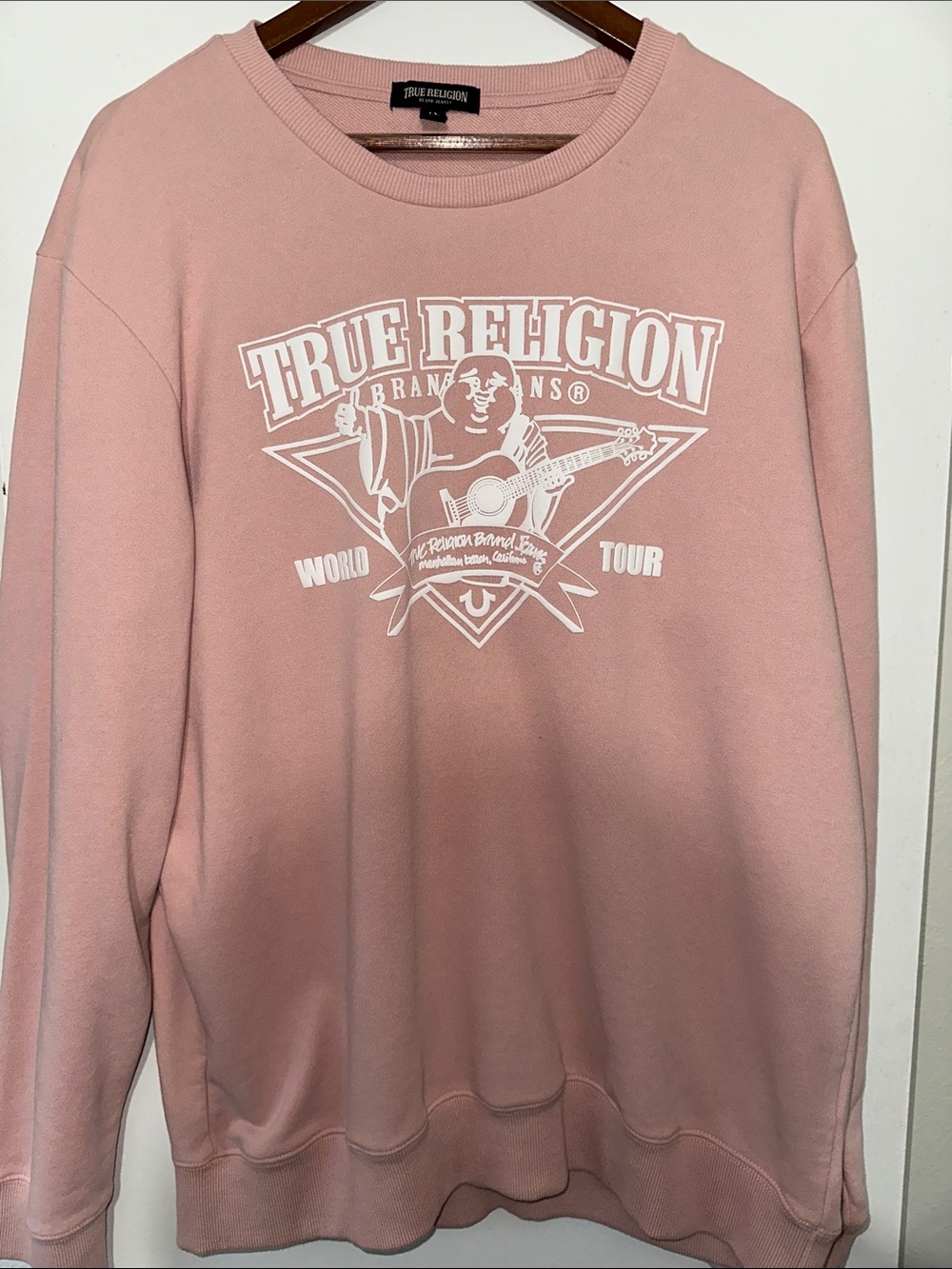 True Religion Men’s Pink Crewneck Sweatshirt with White Logo